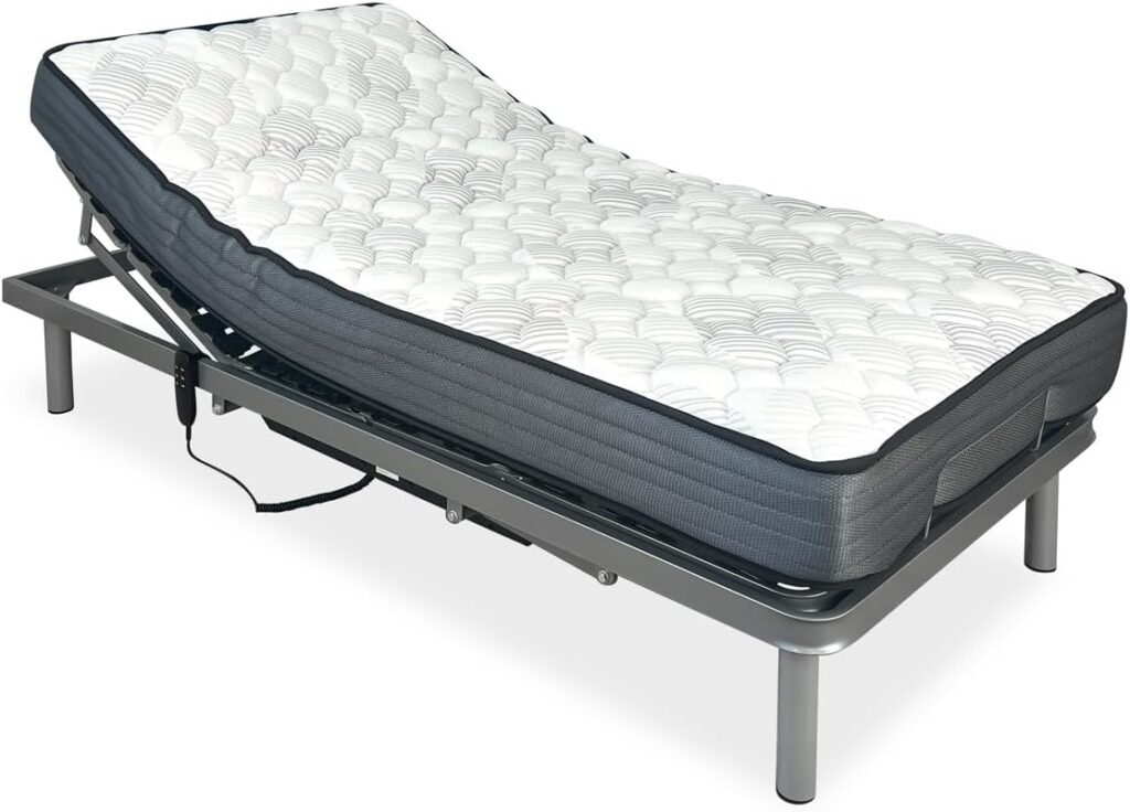 amuéblate online - Pack Cama Eléctrica Articulada Reforzada Ergotop de 5 Planos con Colchón Viscoelástico Dorsaltec + Juego Barandillas INOX, 90 x 190 cm