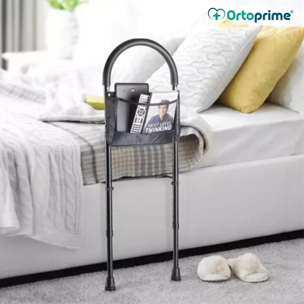 OrtoPrime Asidero para Cama Confort - Barandilla Cama Adulto de Seguridad - Barrera Cama Adultos + Revistero - Asidero Cama Acolchado - Ayuda para levantarse de la Cama ANTICAÍDAS, Negro