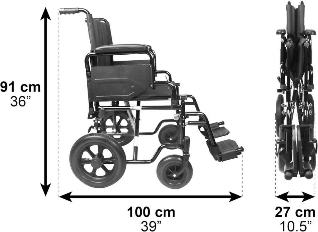 PEPE - Silla de Ruedas Plegable Ligera de Paseo Ancianos, Sillas de Ruedas Adulto para Exterior, Silla Ruedas Plegable de Acero para Personas Mayores, Sillas con Ruedas para Minusválidos