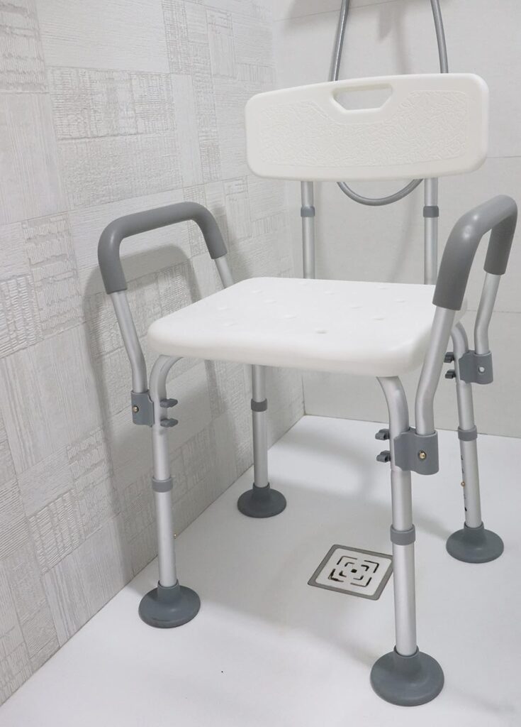 Pepe - Silla Ducha Personas Mayores con Asas, Taburete Baño Ancianos Regulable, Silla Baño Ancianos Ducha Antideslizante, Taburete Ducha, Banqueta Ducha, Silla Ducha Blanca, Montaje sin Herramientas
