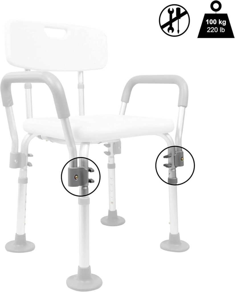 Pepe - Silla Ducha Personas Mayores con Asas, Taburete Baño Ancianos Regulable, Silla Baño Ancianos Ducha Antideslizante, Taburete Ducha, Banqueta Ducha, Silla Ducha Blanca, Montaje sin Herramientas
