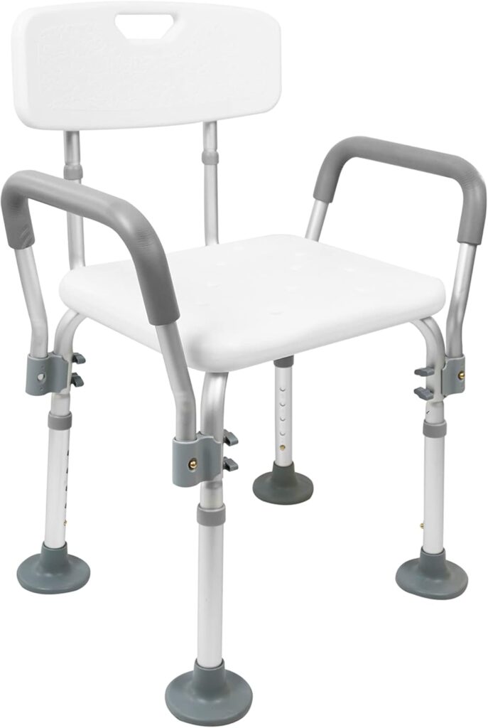 Pepe - Silla Ducha Personas Mayores con Asas, Taburete Baño Ancianos Regulable, Silla Baño Ancianos Ducha Antideslizante, Taburete Ducha, Banqueta Ducha, Silla Ducha Blanca, Montaje sin Herramientas