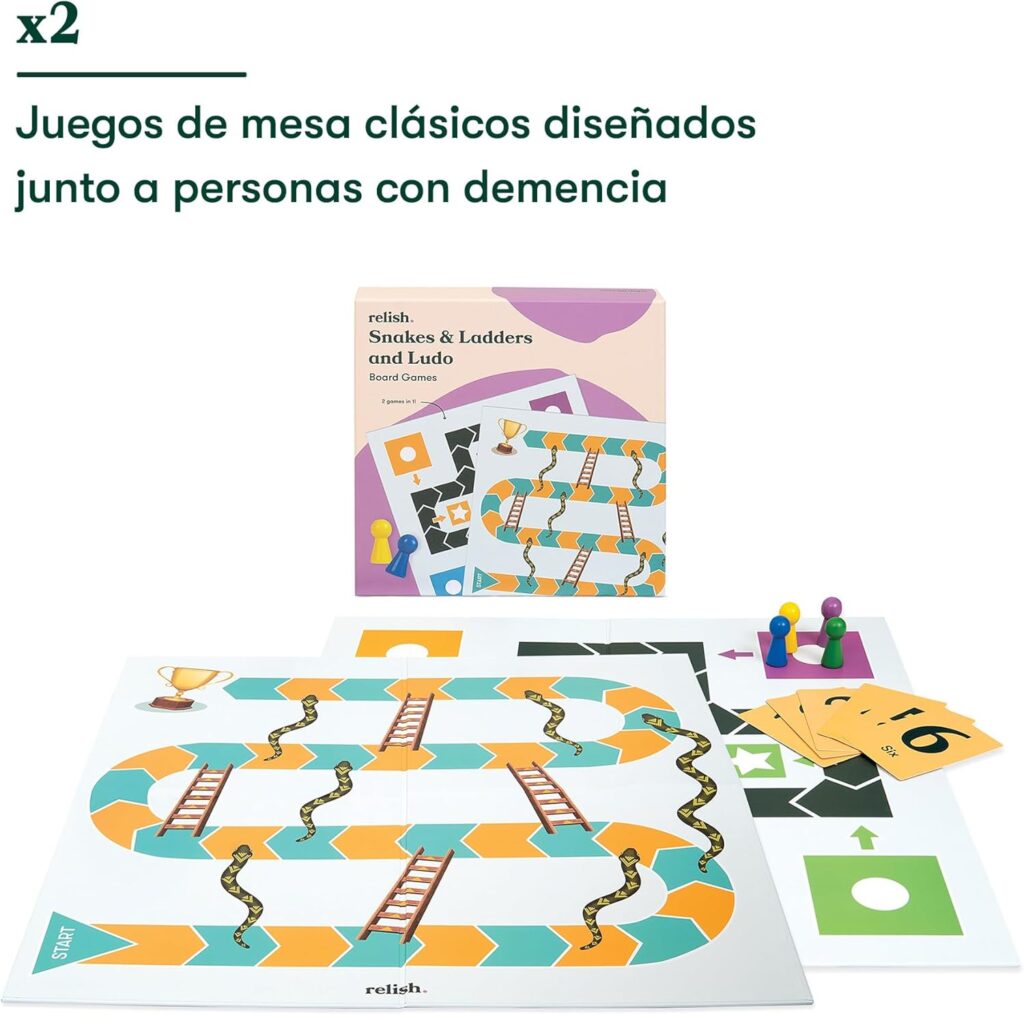 Relish - Juegos de mesa para actividades de demencia - Serpientes y escaleras y Ludo - Productos de Alzheimer, actividades y juguetes para ancianos/personas mayores