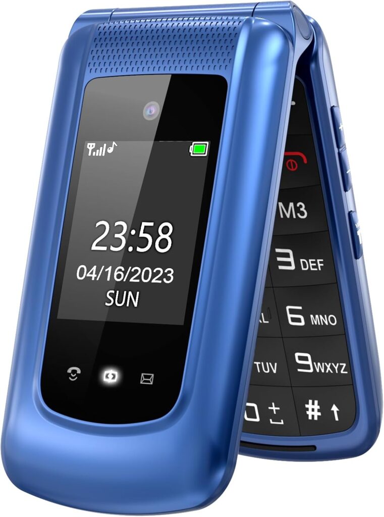 uleway Teléfono Móvil para Mayores, con Tapa de Teclas Grandes, Botón SOS, Pantalla de 2,4 Pulgadas, Llamada Rápida, Sonido Fuerte de Radio, 1000mAh Batería, Fácil Uso para Ancianos, Azul.