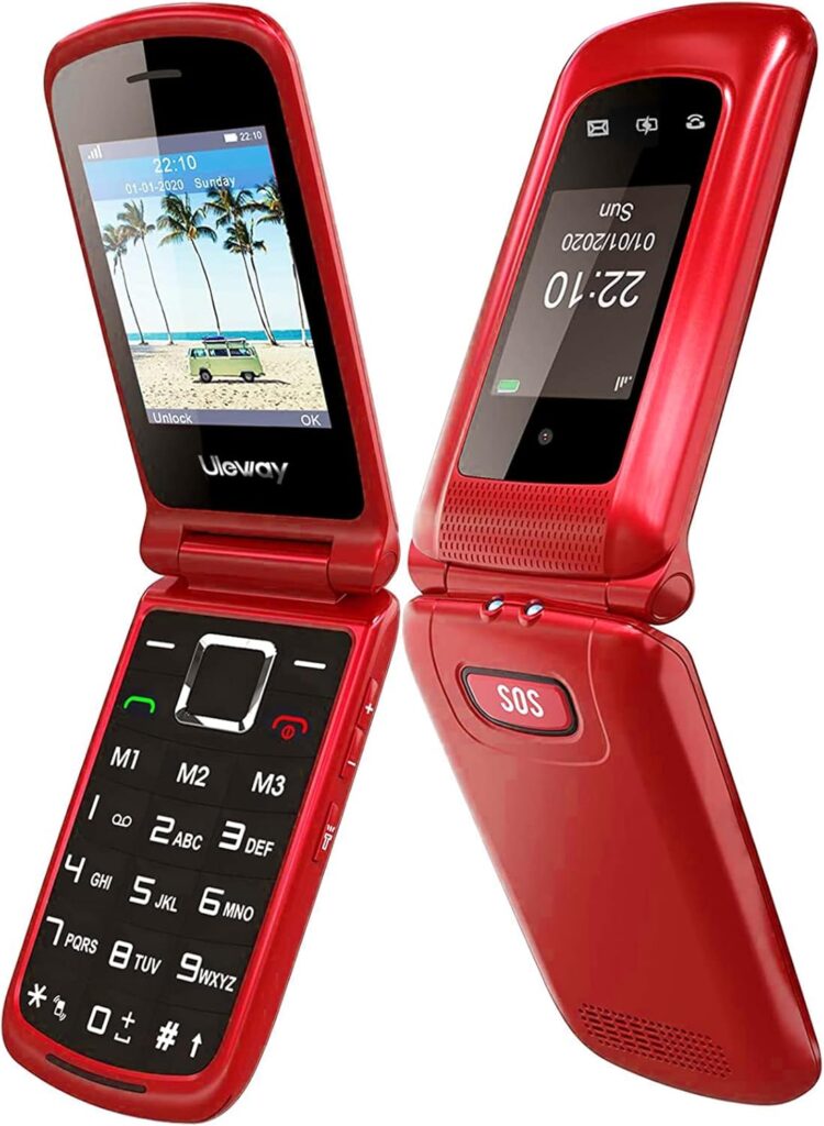 uleway Teléfono Móvil para Mayores, con Tapa de Teclas Grandes, Botón SOS, Pantalla de 2,4 Pulgadas, Llamada Rápida, Sonido Fuerte de Radio, 1000mAh Batería, Fácil Uso para Ancianos, Azul.