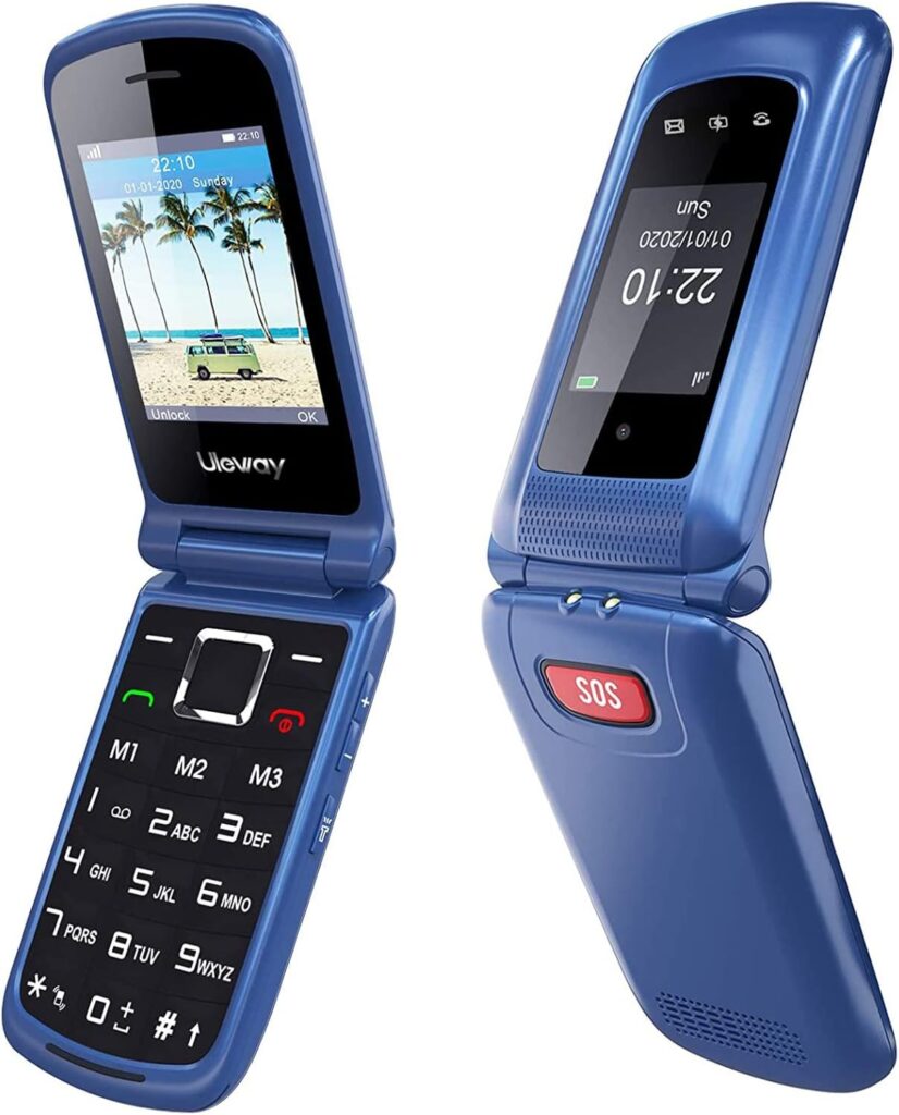 uleway Teléfono Móvil para Mayores, con Tapa de Teclas Grandes, Botón SOS, Pantalla de 2,4 Pulgadas, Llamada Rápida, Sonido Fuerte de Radio, 1000mAh Batería, Fácil Uso para Ancianos, Azul.